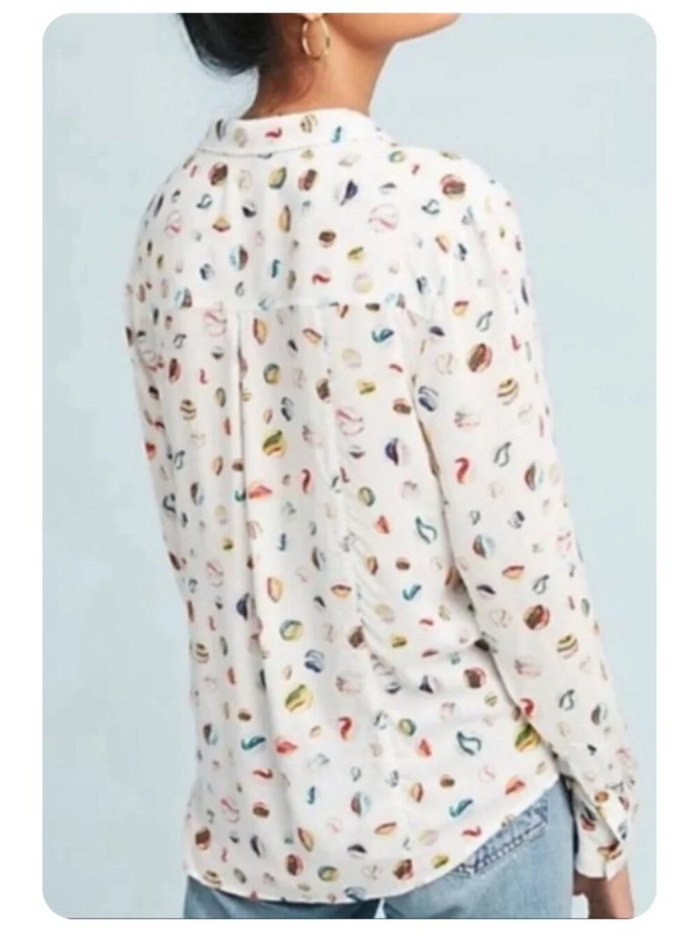 Anthropologie 10 of 52 Conversations Marble Print Button Down Long Sleeve Blouse - Picture 2 of 6